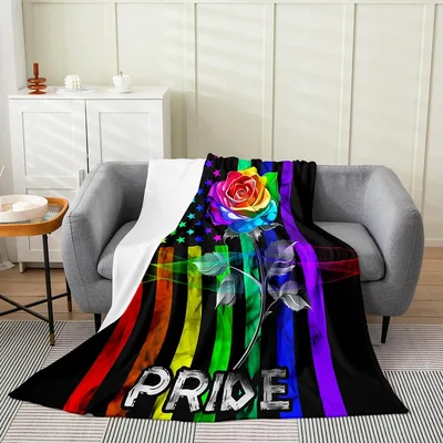 Rainbow Pride Blanket featuring a colorful rose and flag design