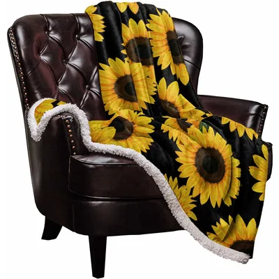 Sunflower Yellow on Black Blanket: Bold Floral Design for Cozy Days