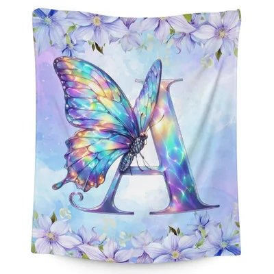 Butterfly Monogram Letter Blanket: Iridescent A with Flowers