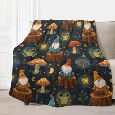 Garden Gnomes Mushrooms Pattern Blanket for Forest Lovers