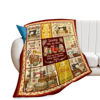 Sewing Lover Quotes Collage Blanket for Crafters Who Sew