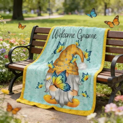 Welcome Gnome with Butterflies Blanket: Whimsical Garden Design
