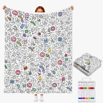 Doodle Coloring Art Design Blanket for Creative Relaxation
