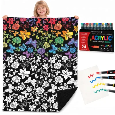 Floral Coloring Design Blanket: Creative Floral and Butterfly Print