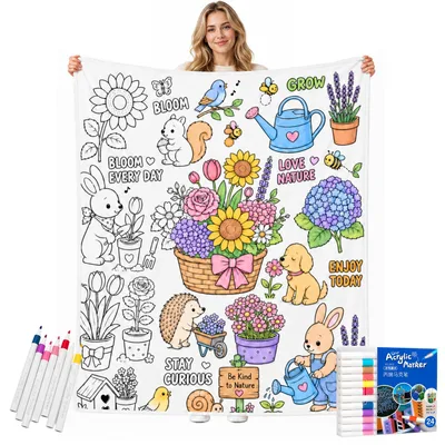 Coloring Flowers and Bunnies Blanket for Creative Gardeners