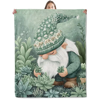 Gnome with Succulent Garden Blanket: Whimsical Plant Lover Design