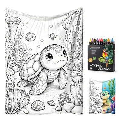 Sea Turtle Coloring Page Blanket for Creative Ocean Lovers