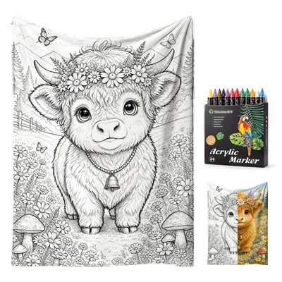 Highland Cow Coloring Design Blanket for Creative Crafters