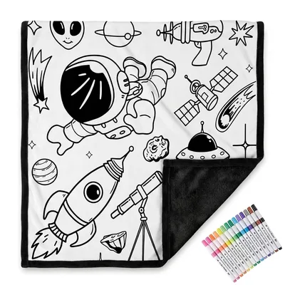 Astronaut Space Coloring Doodle Blanket: DIY Kawaii Space Throw