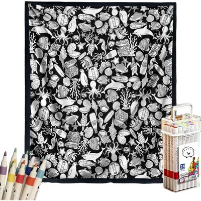 Coloring Animal Doodles Blanket: Ocean World DIY Craft for Adults