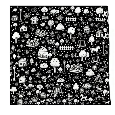Village Coloring Pattern Blanket features a black