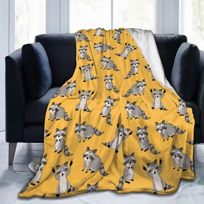 Cute Raccoon Blanket with Playful Raccoons on Gold