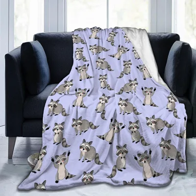 Woodland Animal Blanket: Raccoons on Lavender
