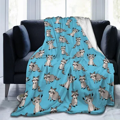 Playful Raccoons on Sky Blanket for Animal Lovers