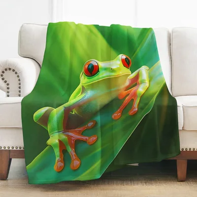 Tree Frog Blanket: A Bright Green Frog on a Leaf