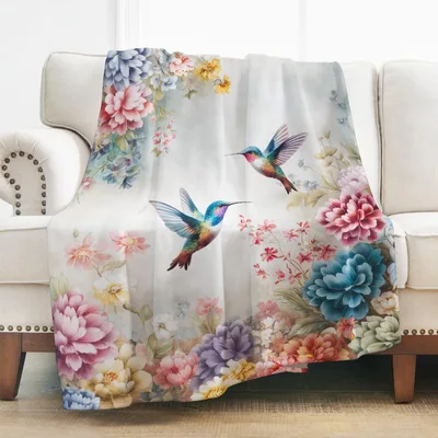 Hummingbird Garden Blanket for Flower Lovers and Bird Fans
