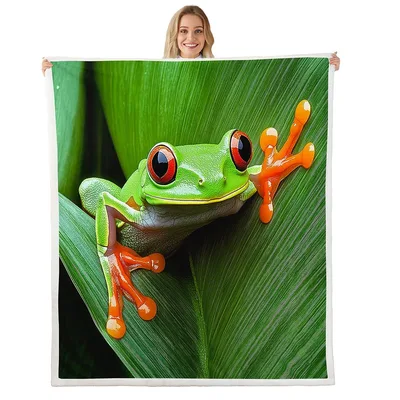 Tropical Leaf Animal Blanket: Red-Eyed Tree Frog Print