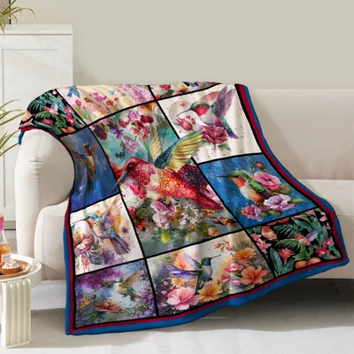 Hummingbird Patchwork Blanket for Bird-Loving Homes