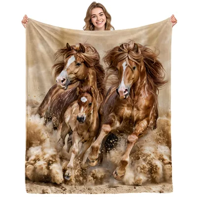 Horse Family Blanket: Three Horses Racing Through Dust