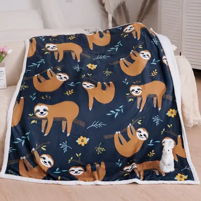 Sloths on Midnight Navy Blanket: Cozy Animal Throw