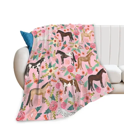 Horse Florals Blanket for Horse Lovers and Barn Friends