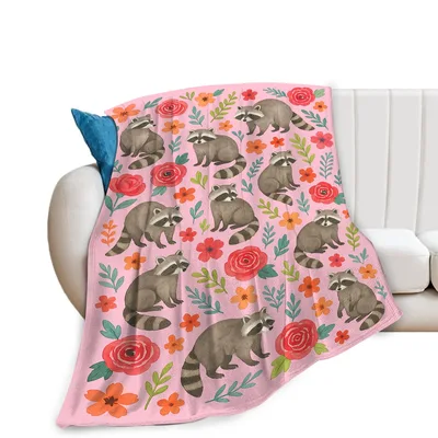 Raccoon Floral Blanket for Animal Lovers and Garden Fans