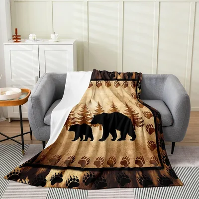 Bear Family Blanket for Forest Lovers and Cabin Fans