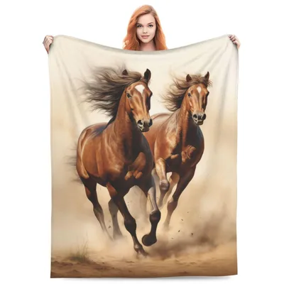 Running Horses Art Blanket: Two Bay Horses at a Gallop