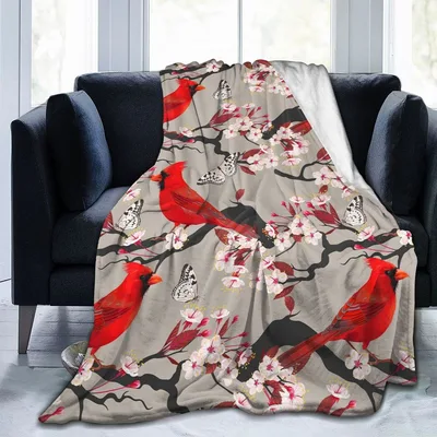 Cardinal Birds Cherry Blossoms Blanket for Nature Lovers