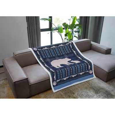 Lodge Plaid Blanket with a Polar Bear Scene for Cozy Days