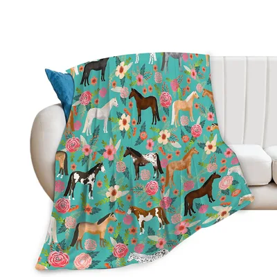 Horses and Flowers Pattern Blanket for Horse Lovers