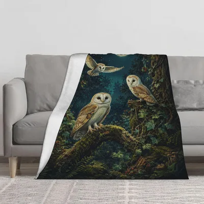 Barn Owl Blanket for Forest and Night Sky Lovers