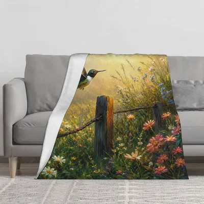 Hummingbird Meadow Blanket for Garden Lovers and Nature Fans