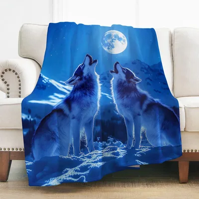 Wolf Moon Blanket: Two Wolves Howling at the Night Sky