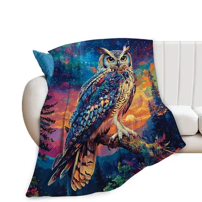 Night Owl Blanket: Owl Under a Starry Sky Throw