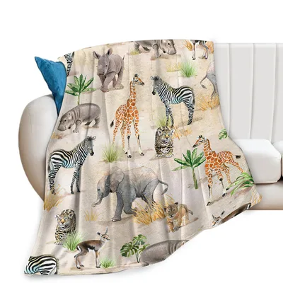 Safari Animals Blanket with a Savanna Scene of Wildlife
