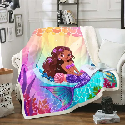 Cartoon Mermaid with Rainbow Blanket for Little Dreamers