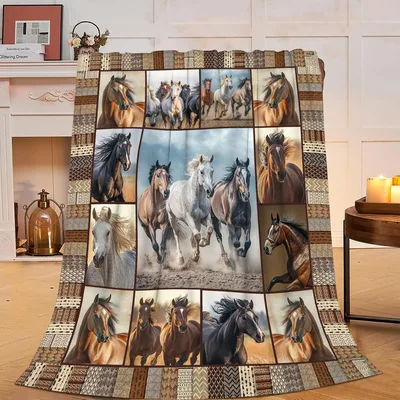 Horse Patchwork Blanket for Horse Lovers and Western Décor Fans