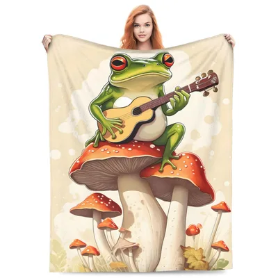 Guitar Frog Mushroom Blanket for Cozy Days