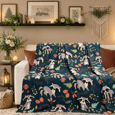 Floral Raccoon Blanket for Animal Lovers and Cozy Nights