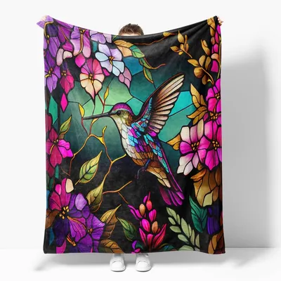Stained Glass Hummingbird Blanket for Nature Lovers