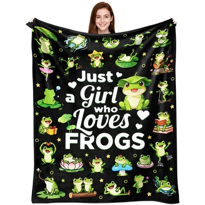 Frog Friends on Midnight Blanket for Frog Fans