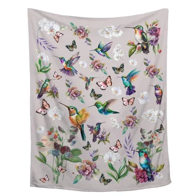 Hummingbird Butterfly Floral Blanket features colorful