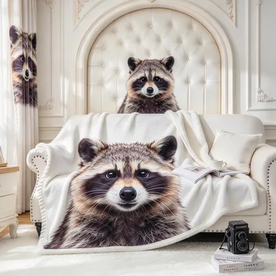 Raccoon Portrait Blanket for Animal Lovers