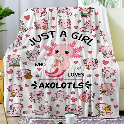 Axolotl Snacks Pink Hearts Blanket for Axolotl Fans