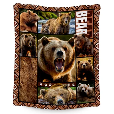 Brown Bear Blanket: A Bold Wildlife Collage Throw