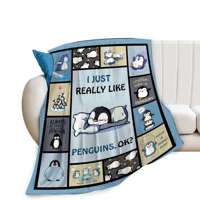 Penguin Cartoon Design Blanket: I Just Really Like Penguins Collage