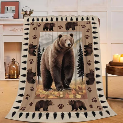 Bear Woodland Cabin Decor Blanket for Cozy Nights