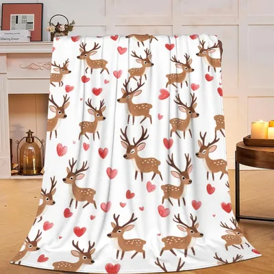 Cute Deer Blanket with Hearts for Cozy Days