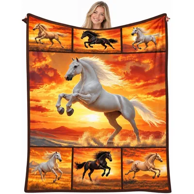 Horse Riding Blanket: Sunset Gallop Throw for Horse Lovers